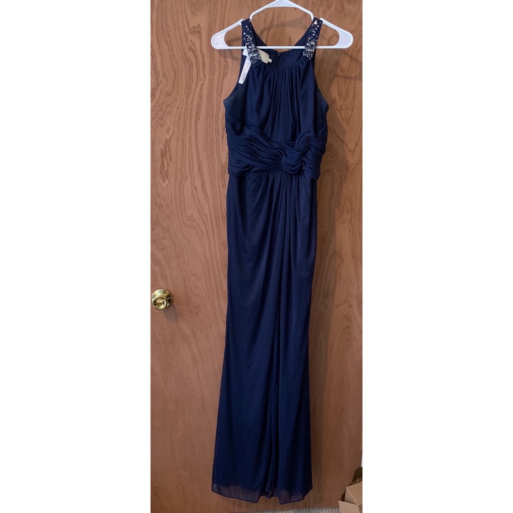 Navy Blue High Neck Prom Dress - Picture 2 of 5